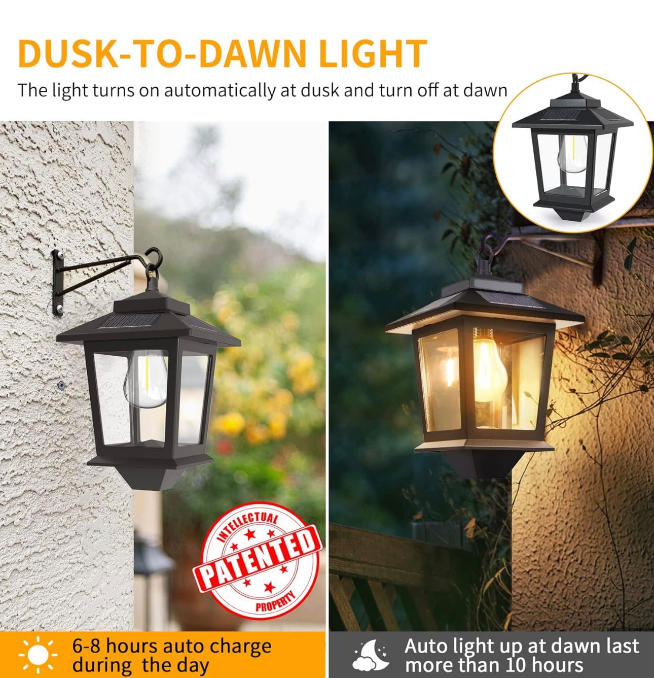 2 Pack SmartYard Solar Wall Hanging Lanterns with Replaceable Bulb, 4 Solar Panels,Anti-Rust - Outdoor Solar Outlet