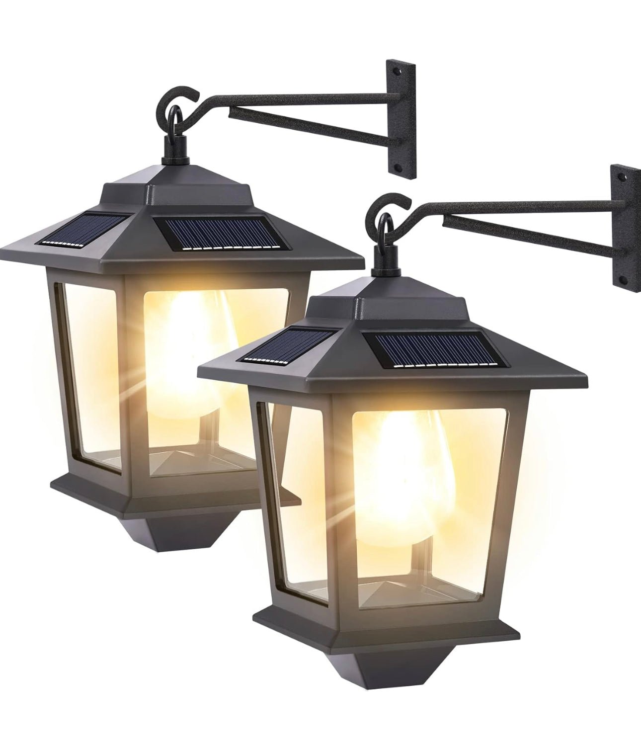 2 Pack SmartYard Solar Wall Hanging Lanterns with Replaceable Bulb, 4 Solar Panels,Anti-Rust - Outdoor Solar Outlet