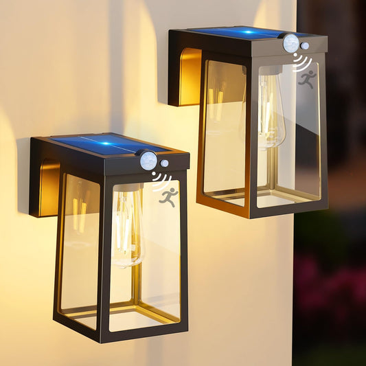 2 Pack Solar Porch Lights Outdoor Motion Sensor, Solar Wall Lights with 2 Modes & Waterproof, Dusk to Dawn - Outdoor Solar Outlet
