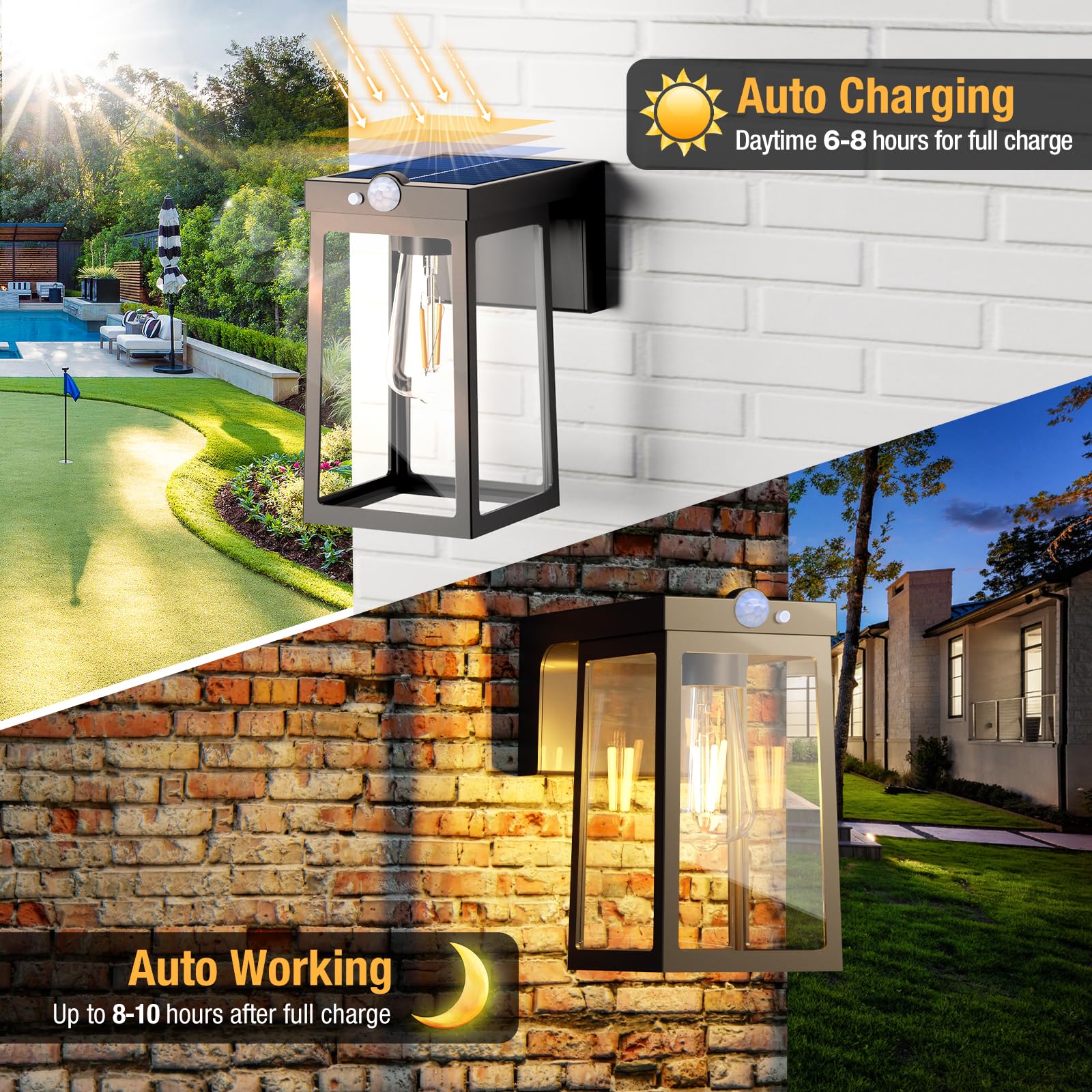 2 Pack Solar Porch Lights Outdoor Motion Sensor, Solar Wall Lights with 2 Modes & Waterproof, Dusk to Dawn - Outdoor Solar Outlet