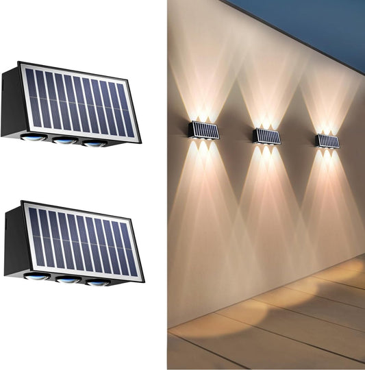 2 Pack Solar Wall Lights Outdoor Waterproof Led Up and Down Wall Lights,Solar Outdoor Lights Wall Sconce Exterior Lighting - Outdoor Solar Outlet
