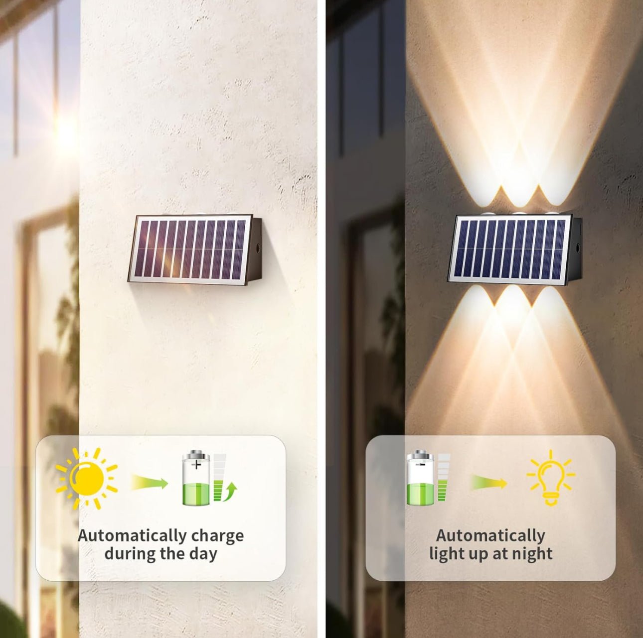 2 Pack Solar Wall Lights Outdoor Waterproof Led Up and Down Wall Lights,Solar Outdoor Lights Wall Sconce Exterior Lighting - Outdoor Solar Outlet