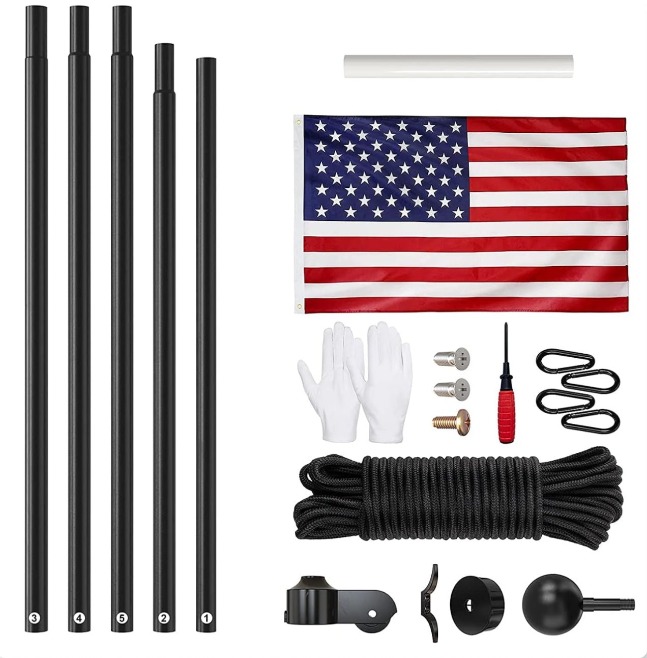20 FT Flag Pole Heavy Duty Kit for Yard - Extra Thick Outdoor Flag Poles with 3x5 American Flag for Residential or Commercial - Outdoor Solar Outlet