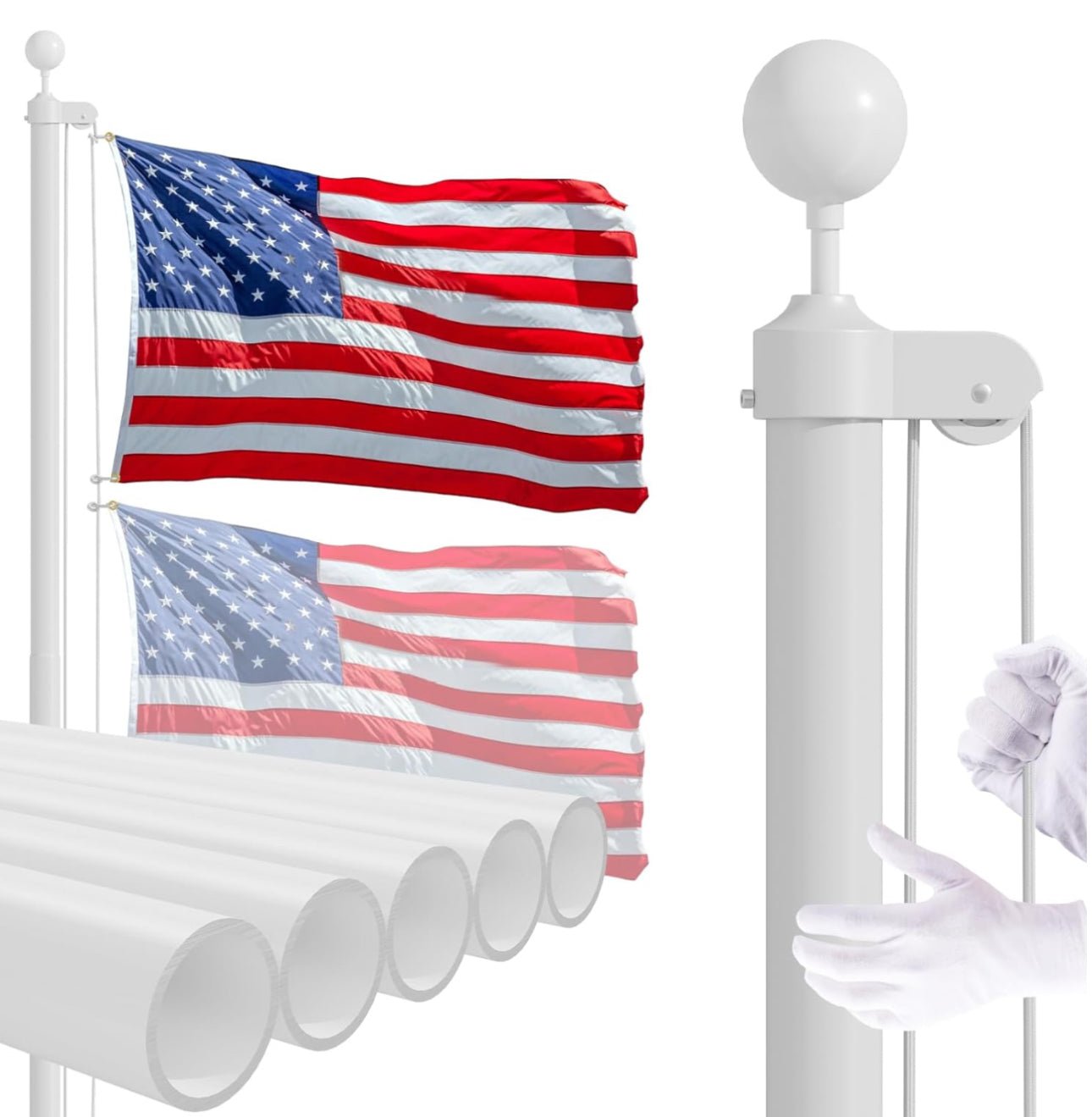 20 FT Flag Pole Heavy Duty Kit for Yard - Extra Thick Outdoor Flag Poles with 3x5 American Flag for Residential or Commercial - Outdoor Solar Outlet