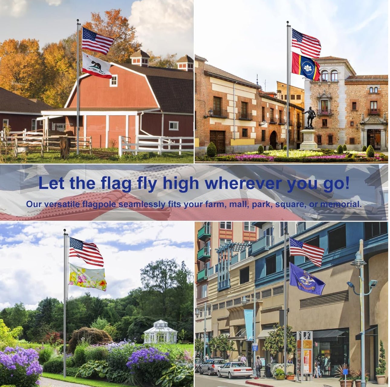 20 FT Flag Pole Heavy Duty Kit for Yard - Extra Thick Outdoor Flag Poles with 3x5 American Flag for Residential or Commercial - Outdoor Solar Outlet