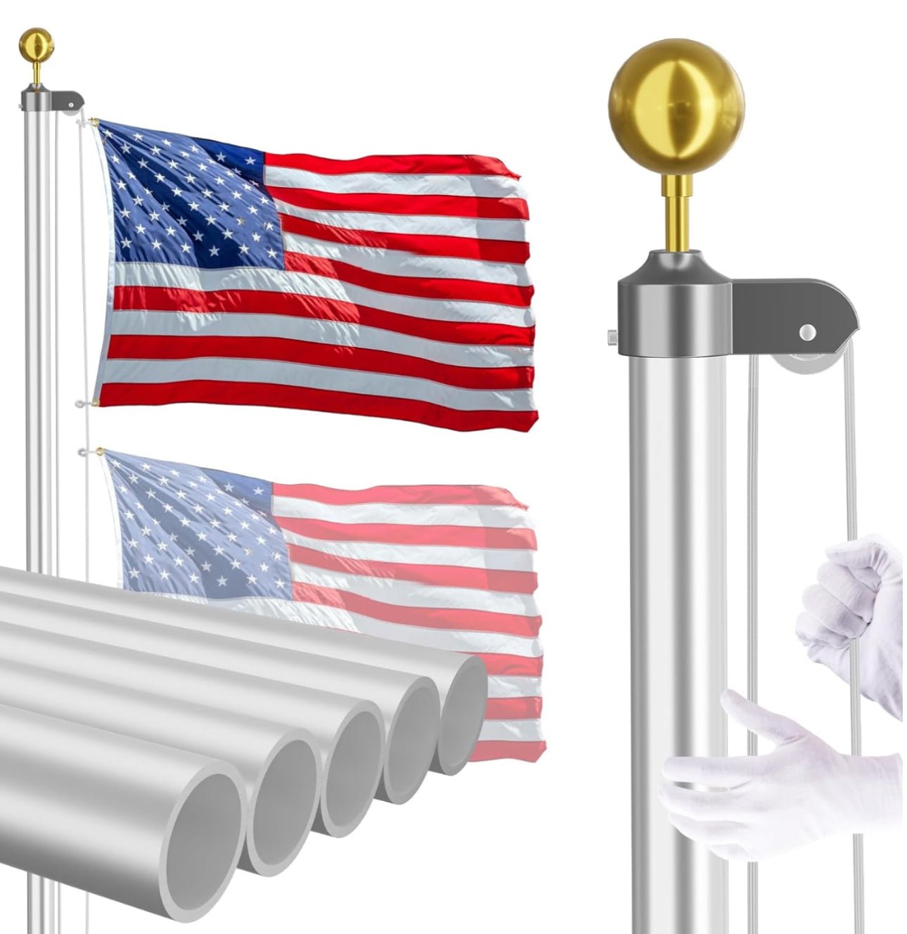 20 FT Flag Pole Heavy Duty Kit for Yard - Extra Thick Outdoor Flag Poles with 3x5 American Flag for Residential or Commercial - Outdoor Solar Outlet