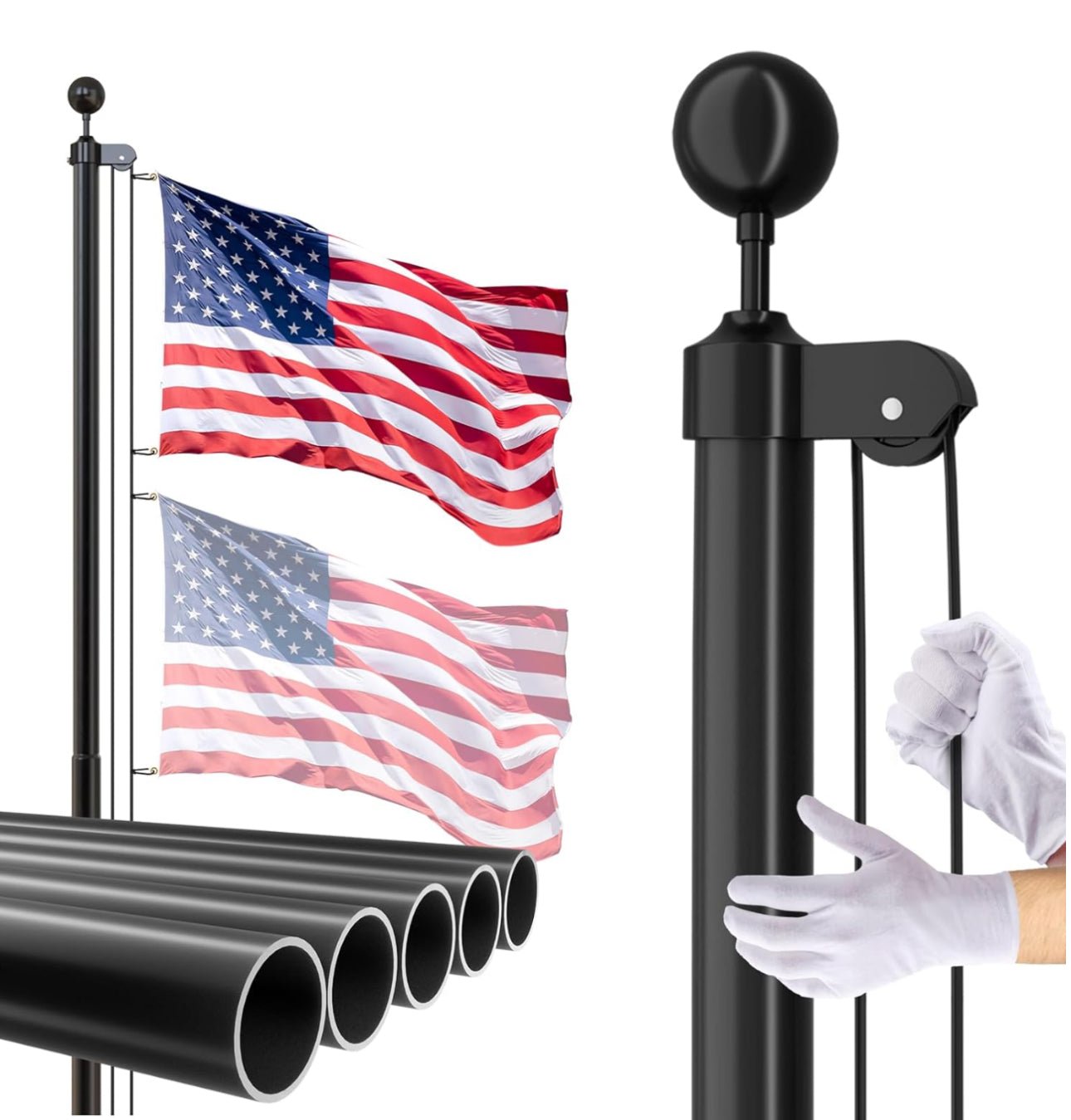 20 FT Flag Pole Heavy Duty Kit for Yard - Extra Thick Outdoor Flag Poles with 3x5 American Flag for Residential or Commercial - Outdoor Solar Outlet