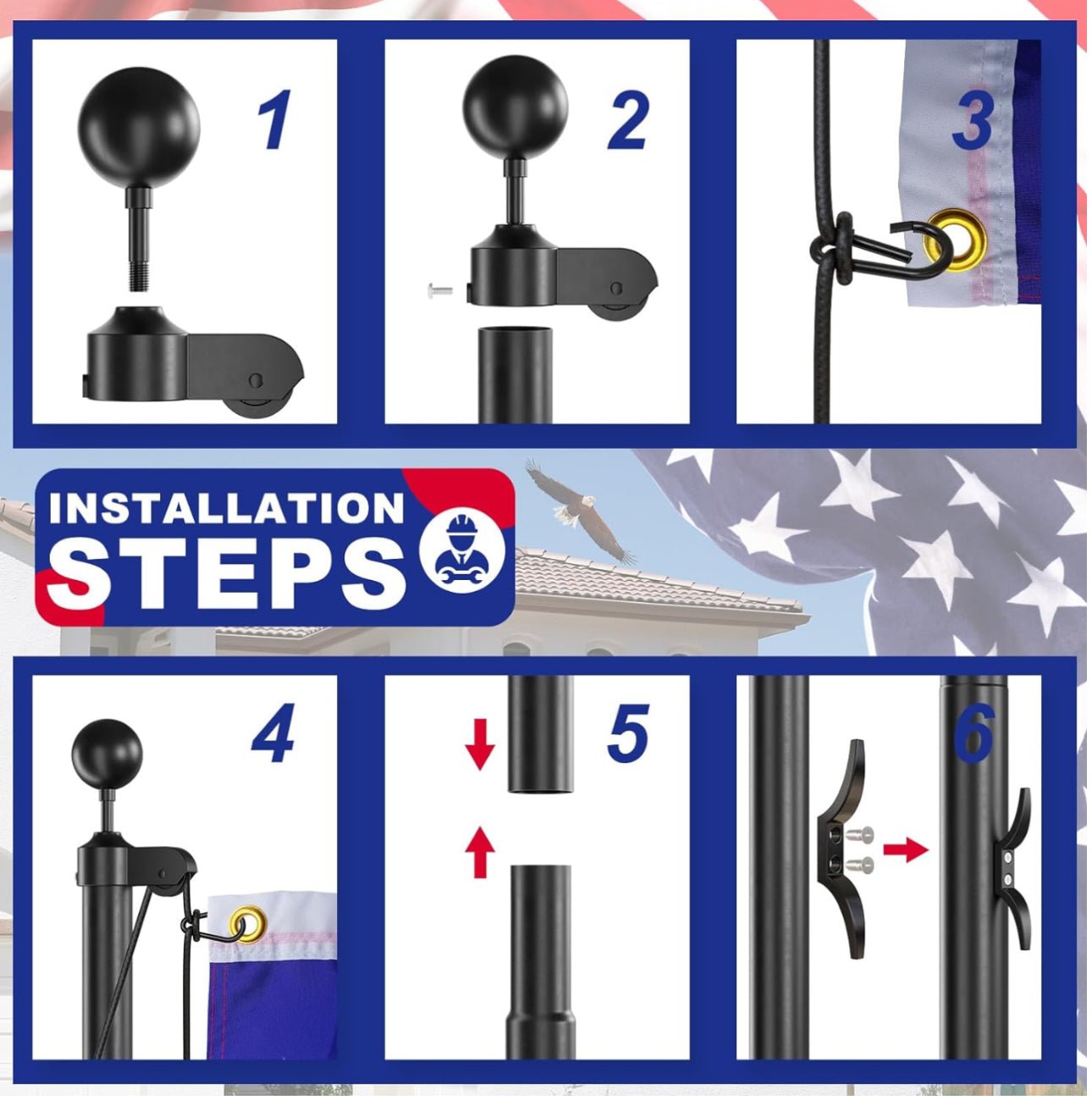 20 FT Flag Pole Heavy Duty Kit for Yard - Extra Thick Outdoor Flag Poles with 3x5 American Flag for Residential or Commercial - Outdoor Solar Outlet