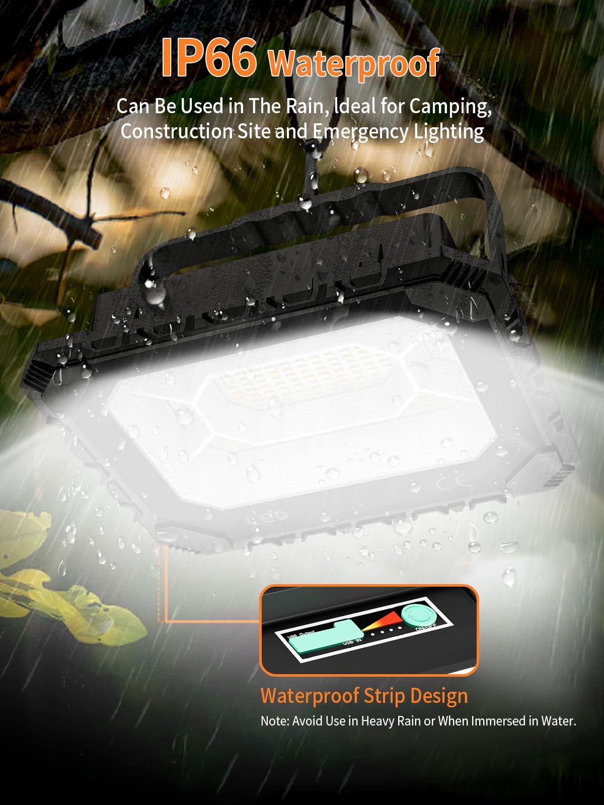 200W Solar Work Flood Light Rechargeable, 16000LM Portable Camping Lights 3000K/4500K/6500K, 16000mAh Battery - Outdoor Solar Outlet