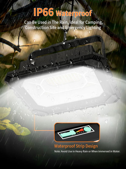 200W Solar Work Flood Light Rechargeable, 16000LM Portable Camping Lights 3000K/4500K/6500K, 16000mAh Battery - Outdoor Solar Outlet