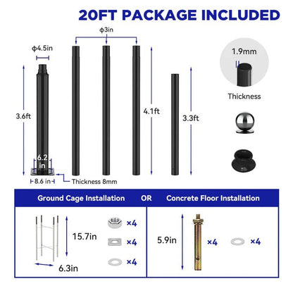 20Ft Commercial Grade Street/Parking/Flag Light Pole, Aluminum + Cage 1-Pack - Outdoor Solar Outlet