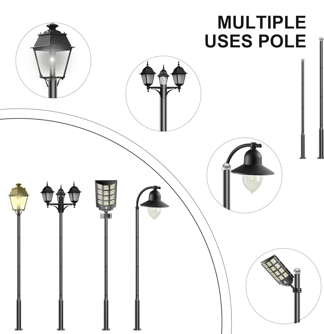 20Ft Commercial Grade Street/Parking/Flag Light Pole, Aluminum + Cage 1-Pack - Outdoor Solar Outlet