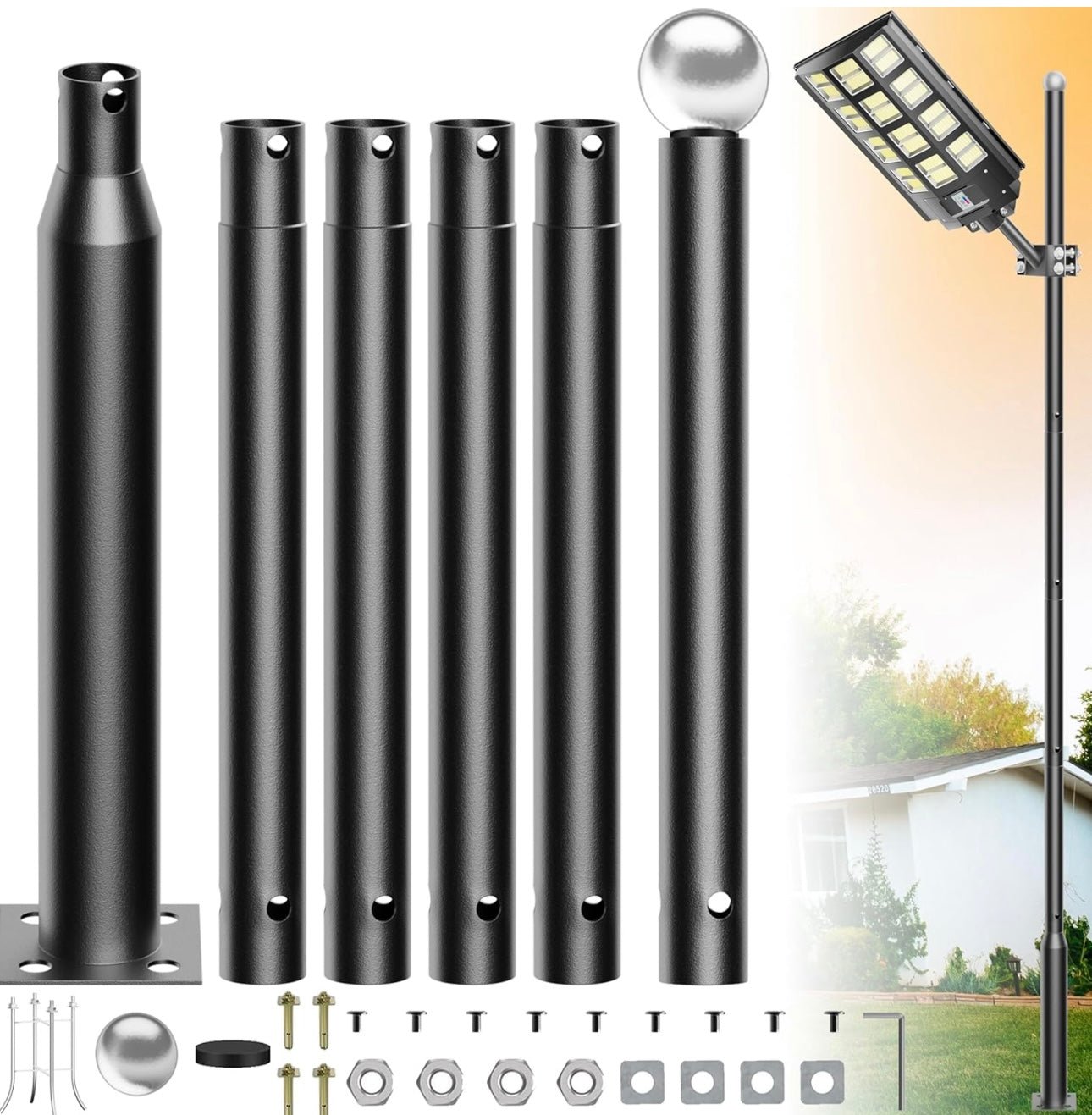 20Ft Commercial Grade Street/Parking/Flag Light Pole, Aluminum + Cage 1-Pack - Outdoor Solar Outlet