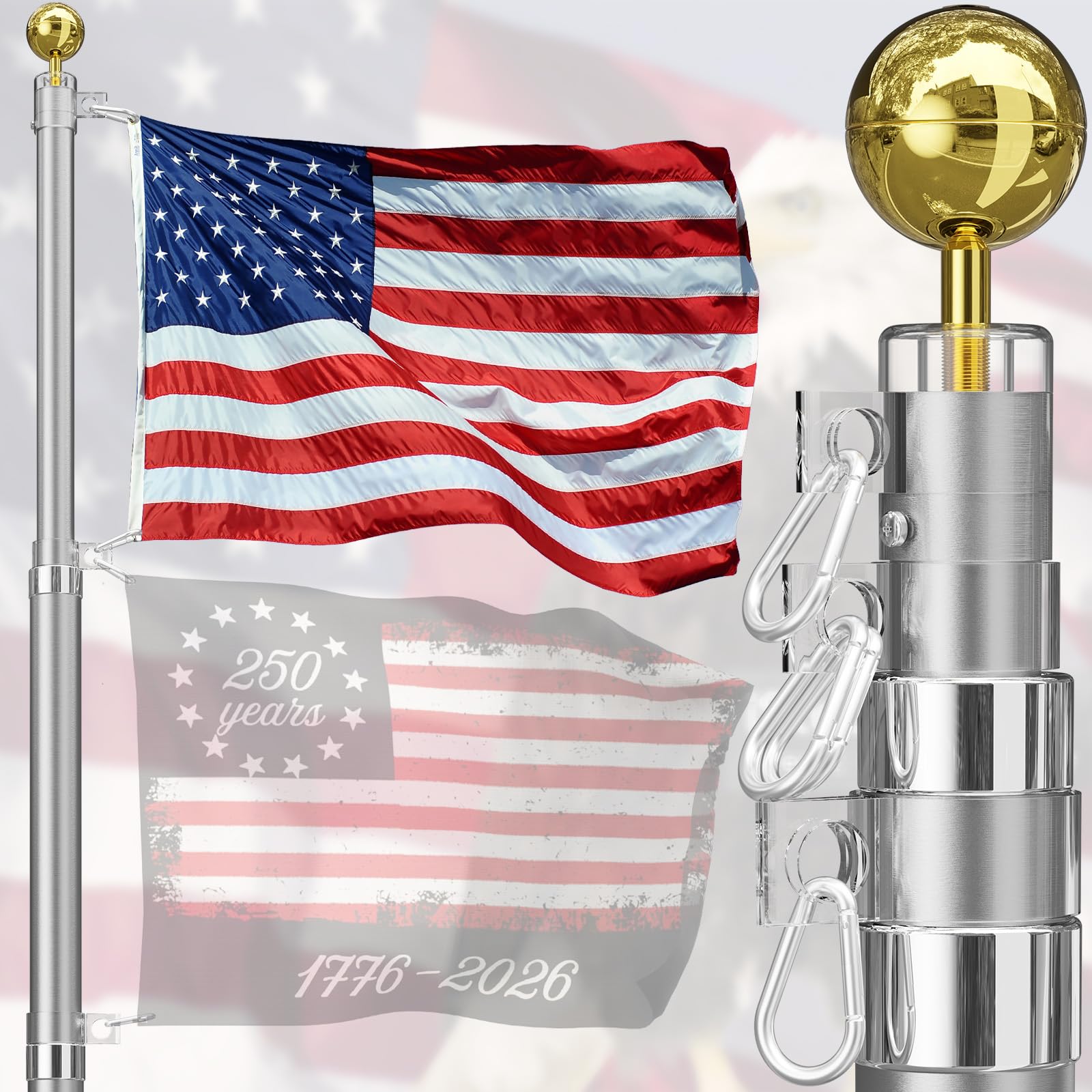 20FT Telescoping Flag Pole Kit, Heavy Duty Aluminum Alloy in Ground Flag Poles for Outside, 3 Display Modes Flagpole with 3x5 American Flag - Outdoor Solar Outlet
