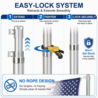 20FT Telescoping Flag Pole Kit, Heavy Duty Aluminum Alloy in Ground Flag Poles for Outside, 3 Display Modes Flagpole with 3x5 American Flag - Outdoor Solar Outlet