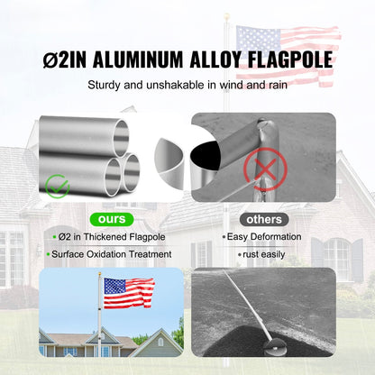 20FT Telescoping Flag Pole Kit, Heavy Duty Aluminum Alloy in Ground Flag Poles for Outside, 3 Display Modes Flagpole with 3x5 American Flag - Outdoor Solar Outlet