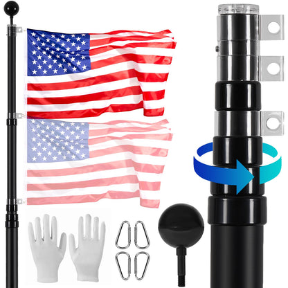 20FT Telescoping Flag Pole Kit, Heavy Duty Aluminum Alloy in Ground Flag Poles for Outside, 3 Display Modes Flagpole with 3x5 American Flag - Outdoor Solar Outlet