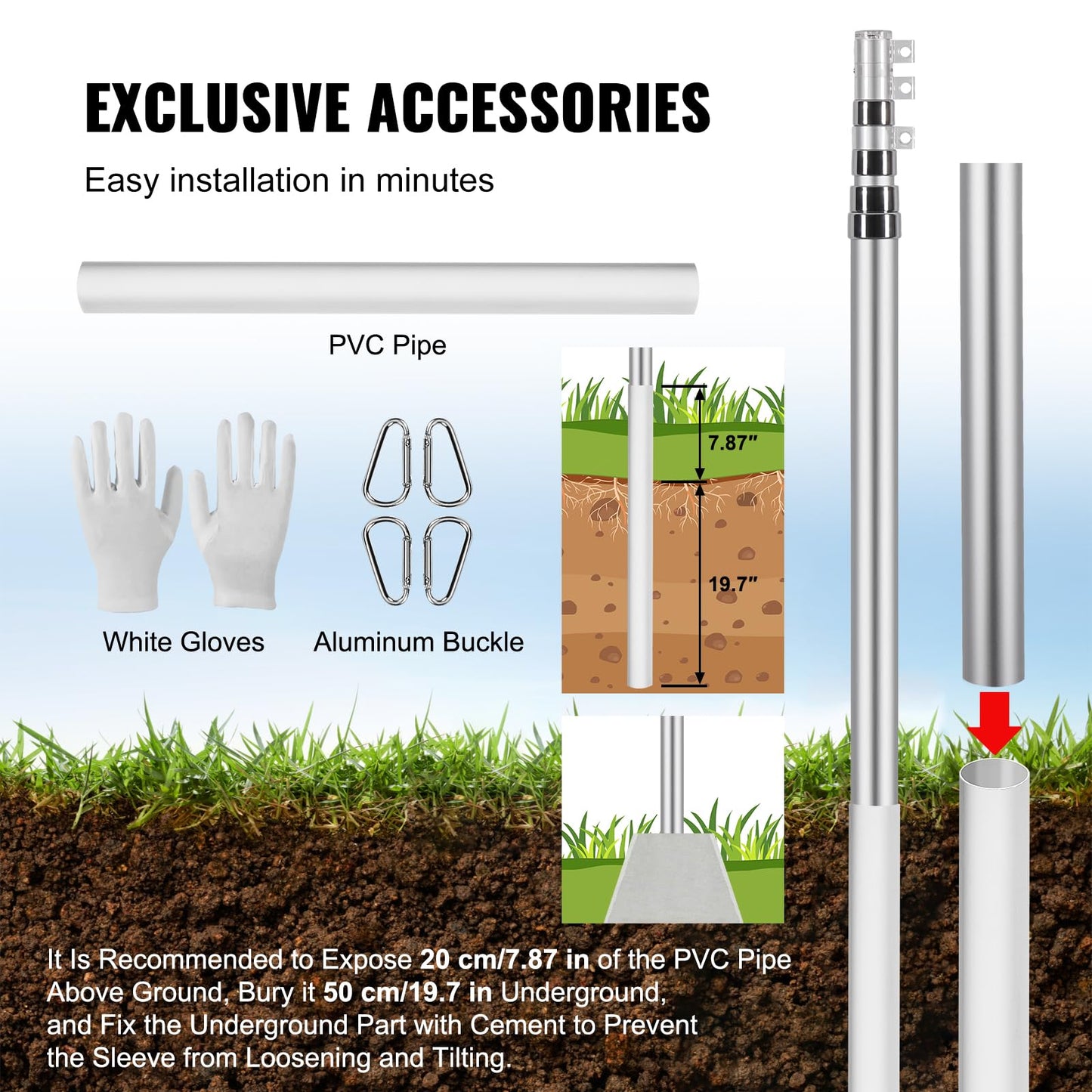 20FT Telescoping Flag Pole Kit, Heavy Duty Aluminum Alloy in Ground Flag Poles for Outside, 3 Display Modes Flagpole with 3x5 American Flag - Outdoor Solar Outlet