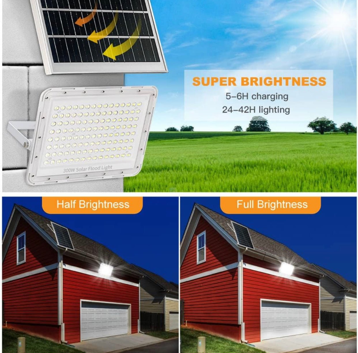 2300W LED Solar Aluminum Frame Flood Lights,24000LM Street Flood Light Waterproof with Remote Control - Outdoor Solar Outlet