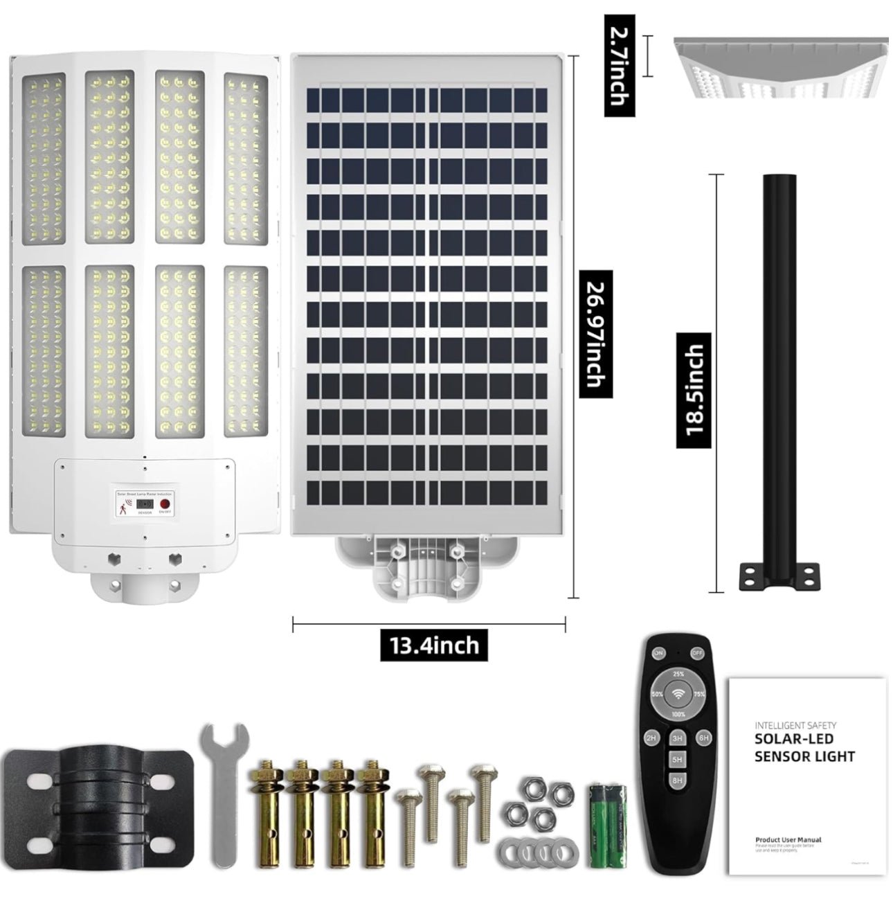 2500W Solar Street Light Outdoor Waterproof, 6500K Motion Sensor Lights Dusk to Dawn, 200,000LM Wall Light with Remote Control - Outdoor Solar Outlet