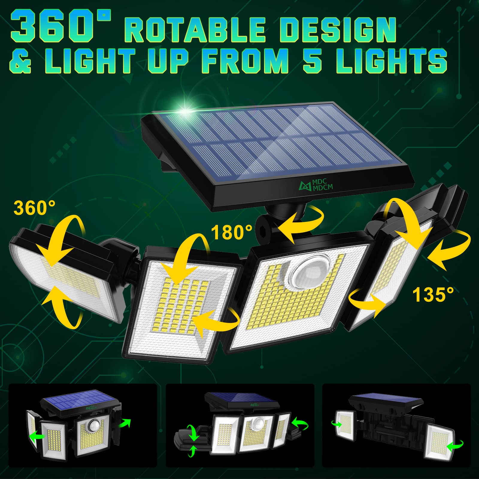 250W Solar Lights Outdoor Waterproof Flood Security Motion Sensor - 496 LEDs 3000 Lumens 360° Illumination- 2Pack - Outdoor Solar Outlet