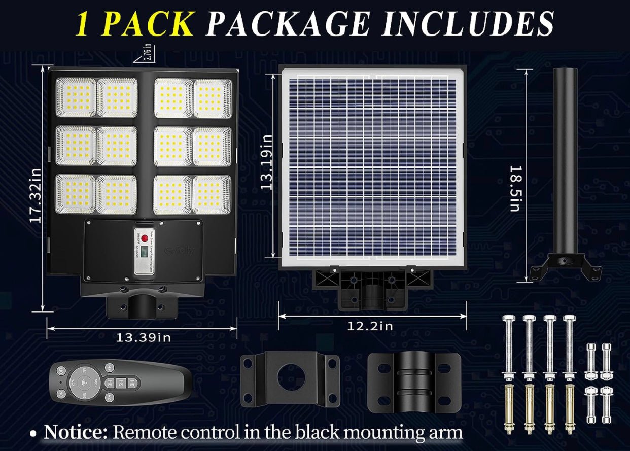 2600W Commercial Solar Street Light , 60000LM Parking Lot Light Commercial Dusk to Dawn With Remote - Outdoor Solar Outlet