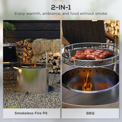 2-in-1 Portable Stainless Smokeless Fire Pit and Grill for Campfire, BBQ, Picnic