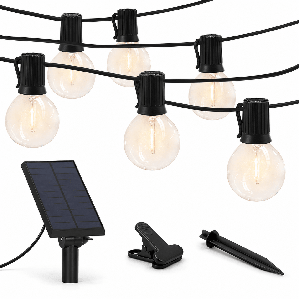 27 Ft Pro - Globe Solar LED Outdoor String Lights – Waterproof, G40 Retro Edison Filament Bulbs -Warm White - Outdoor Solar Outlet