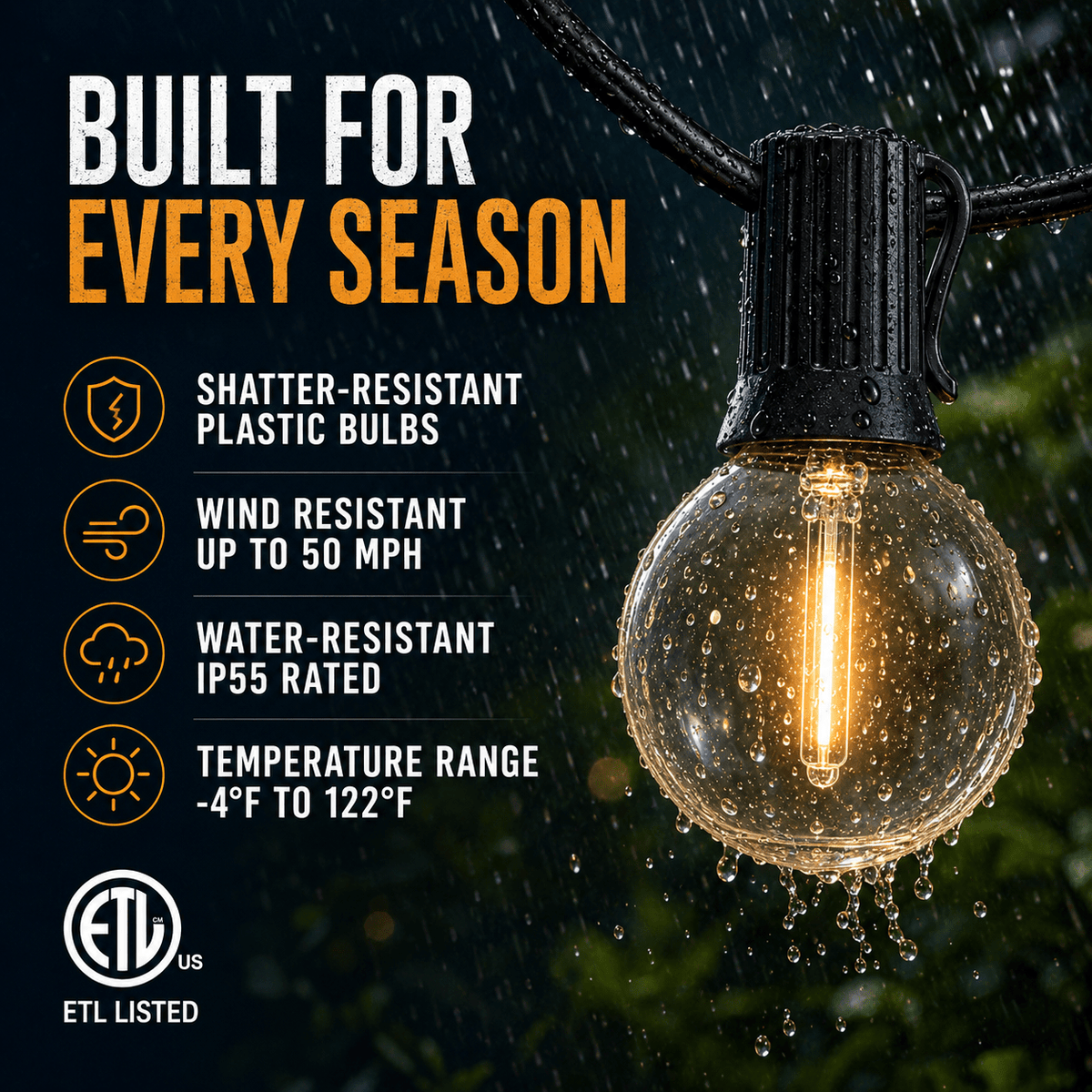 27 Ft Pro - Globe Solar LED Outdoor String Lights – Waterproof, G40 Retro Edison Filament Bulbs -Warm White - Outdoor Solar Outlet