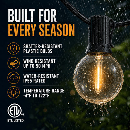 27 Ft Pro - Globe Solar LED Outdoor String Lights – Waterproof, G40 Retro Edison Filament Bulbs -Warm White - Outdoor Solar Outlet