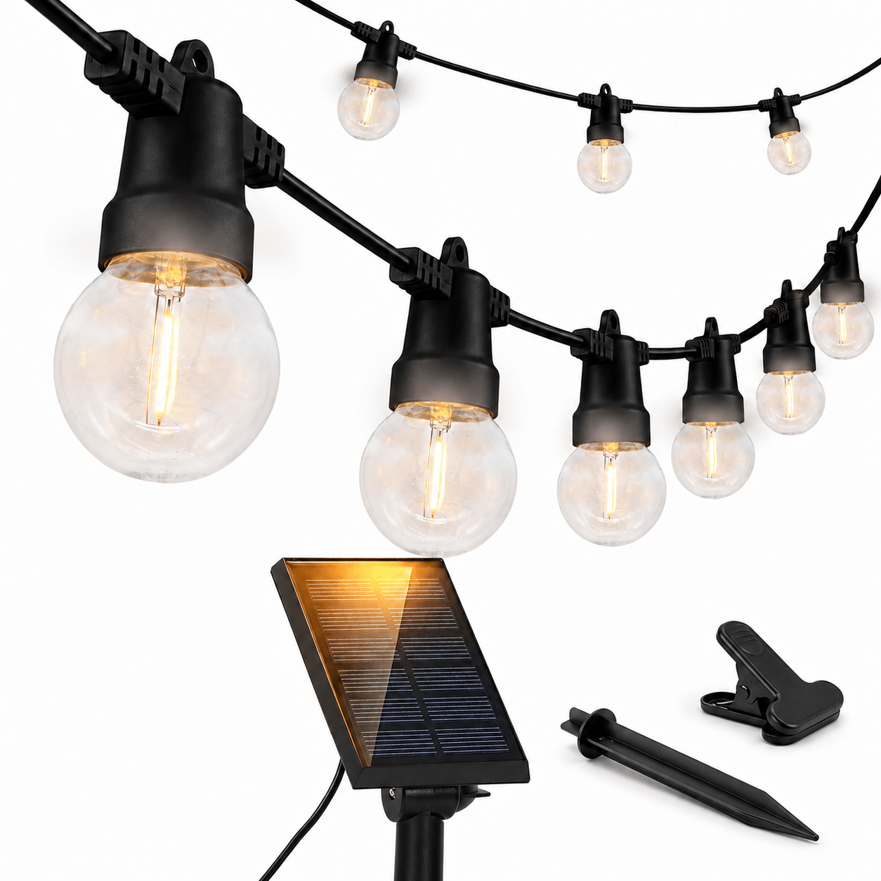 27 Ft Solar LED Outdoor String Lights – 1W Retro Edison Globe Bulbs Waterproof - 27 Ft Bistro Lights - Outdoor Solar Outlet