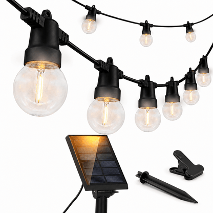 27 Ft Solar LED Outdoor String Lights – 1W Retro Edison Globe Bulbs Waterproof - 27 Ft Bistro Lights - Outdoor Solar Outlet