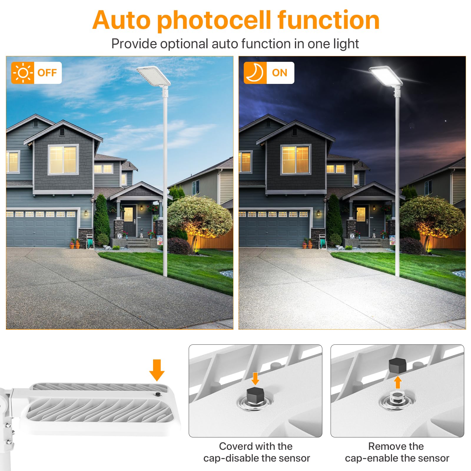300W Hard Wire LED Street/Parking Lot Light, 45000LM Commercial Lighting with Slip Fitter Mount,IP65 5000K Dusk to Dawn Sensor - Outdoor Solar Outlet