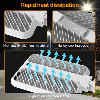 300W Hard Wire LED Street/Parking Lot Light, 45000LM Commercial Lighting with Slip Fitter Mount,IP65 5000K Dusk to Dawn Sensor - Outdoor Solar Outlet