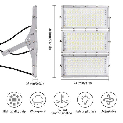 300W LED Flood Light, Hard Wired 24000LM Stadium Lights, 6000K Daylight White, 1500W Halogen Equivalent, IP66 Waterproof - Outdoor Solar Outlet