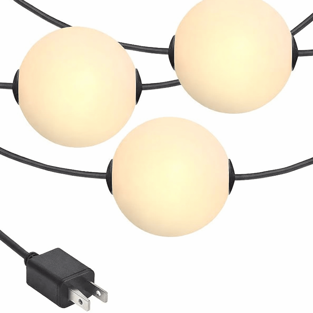 30FT Plug-In LED Strung Light 10 Large 4in Round Bulbs, 2500K Warm White LED G100 Waterproof - Outdoor Solar Outlet