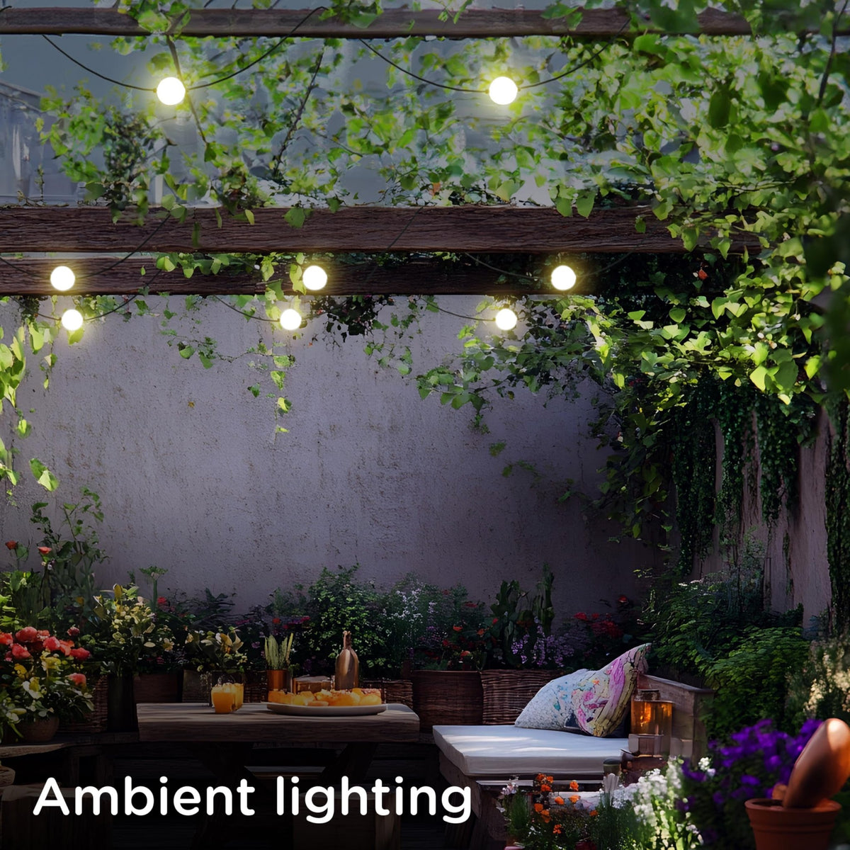 30FT Plug-In LED Strung Light 10 Large 4in Round Bulbs, 2500K Warm White LED G100 Waterproof - Outdoor Solar Outlet