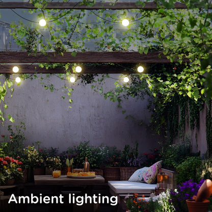 30FT Plug-In LED Strung Light 10 Large 4in Round Bulbs, 2500K Warm White LED G100 Waterproof - Outdoor Solar Outlet