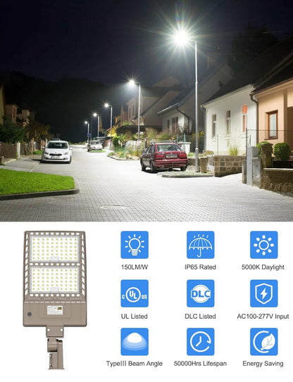 320W LED Parking Lot Light Hard Wired 48,000LM, Hot Wire UL Listed Industrial Grade LED Shoebox Parking Pole Light 5000K IP65 Waterproof - Outdoor Solar Outlet