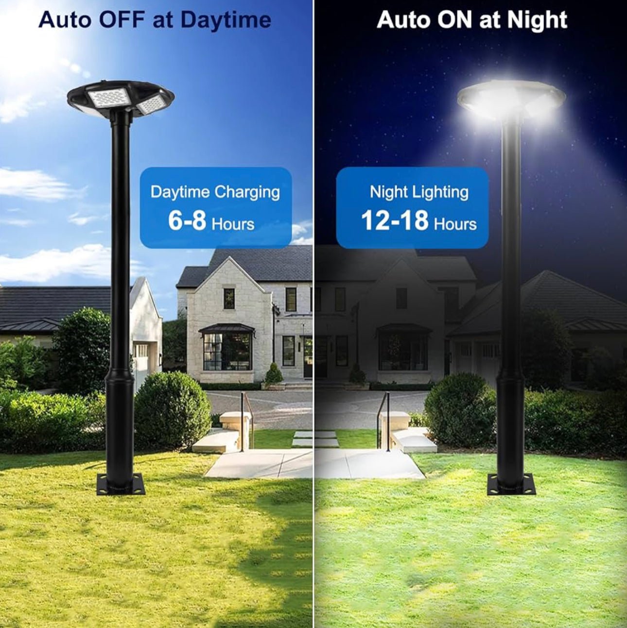 3500W Commercial Solar Round 360° Wide Angle Pole Outdoor Lamp Post Light with 98 inch Pole IP67 Waterproof With Remote - Outdoor Solar Outlet