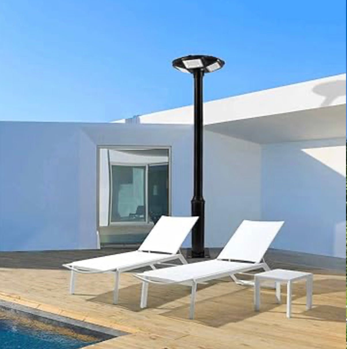 3500W Commercial Solar Round 360° Wide Angle Pole Outdoor Lamp Post Light with 98 inch Pole IP67 Waterproof With Remote - Outdoor Solar Outlet