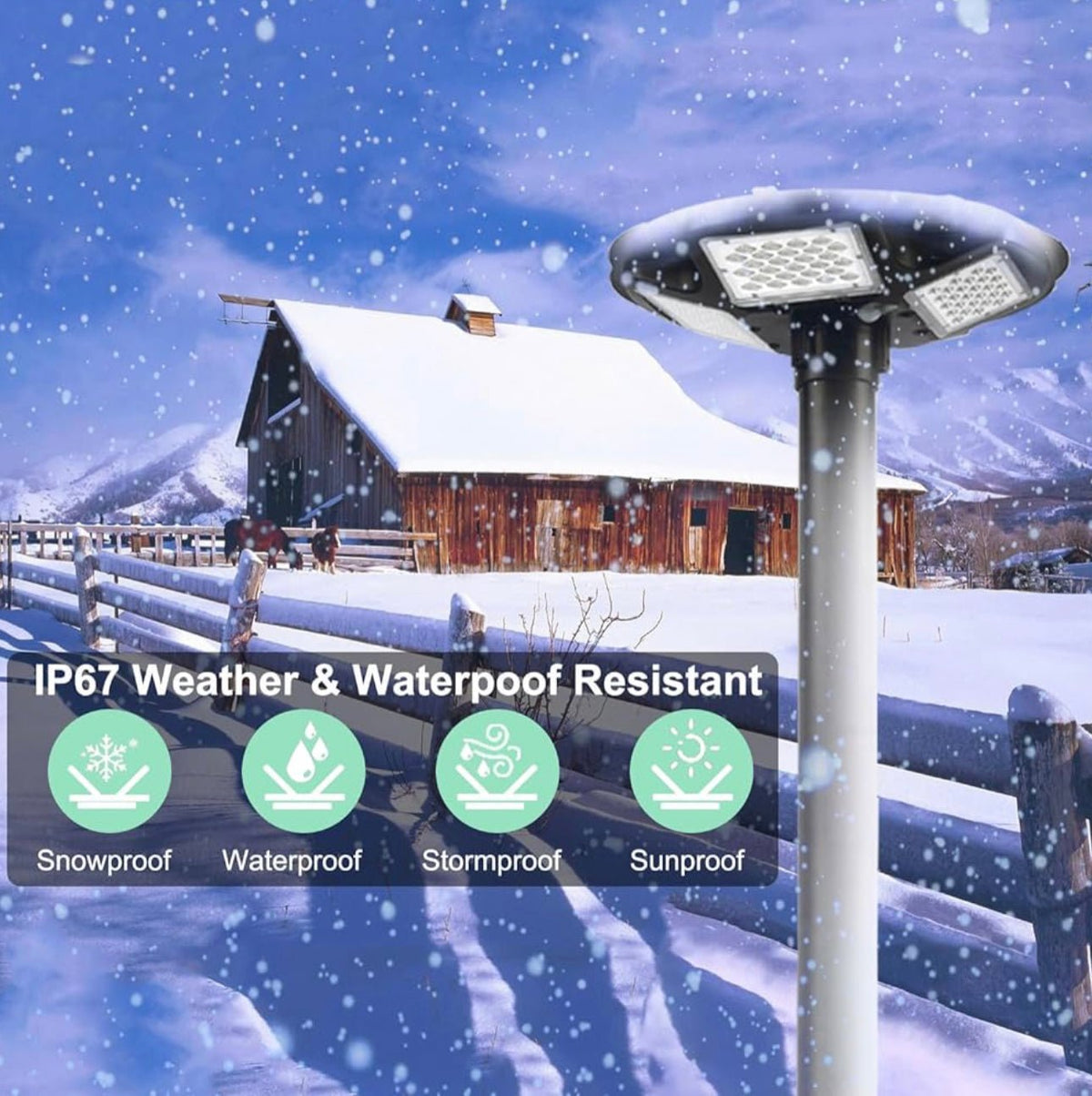 3500W Commercial Solar Round 360° Wide Angle Pole Outdoor Lamp Post Light with 98 inch Pole IP67 Waterproof With Remote - Outdoor Solar Outlet