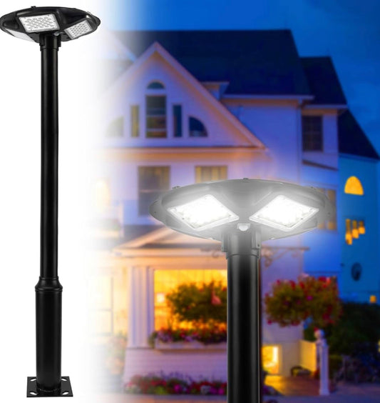 3500W Commercial Solar Round 360° Wide Angle Pole Outdoor Lamp Post Light with 98 inch Pole IP67 Waterproof With Remote - Outdoor Solar Outlet
