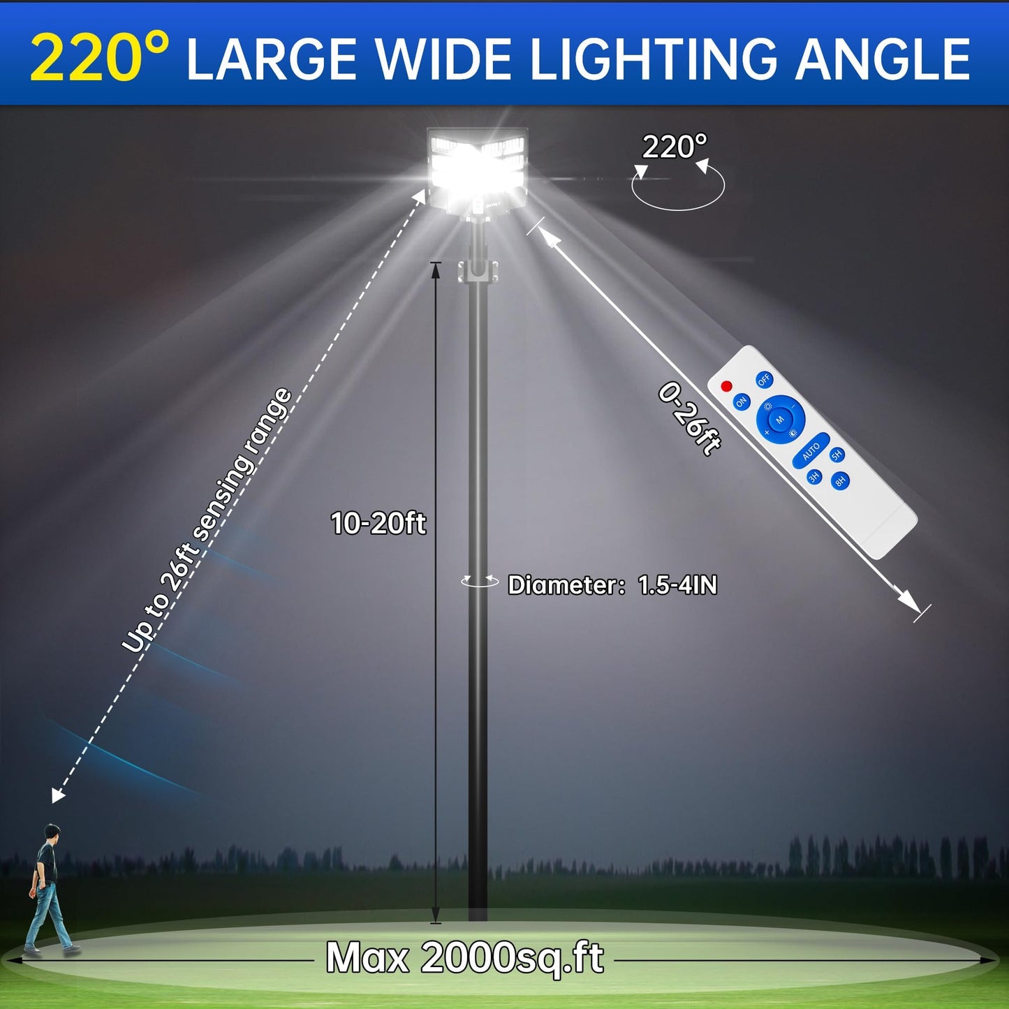 3600W Commercial Solar Street Light , 120000LM Parking Lot Light Commercial Dusk to Dawn With Remote - Outdoor Solar Outlet