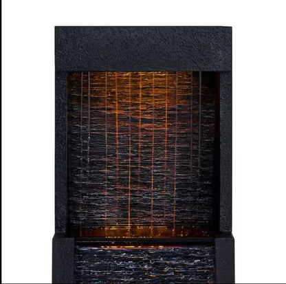 38 in. Tall Outdoor Gray Slate Solar-Powered Waterfall Fountain with LED Lights - Outdoor Solar Outlet