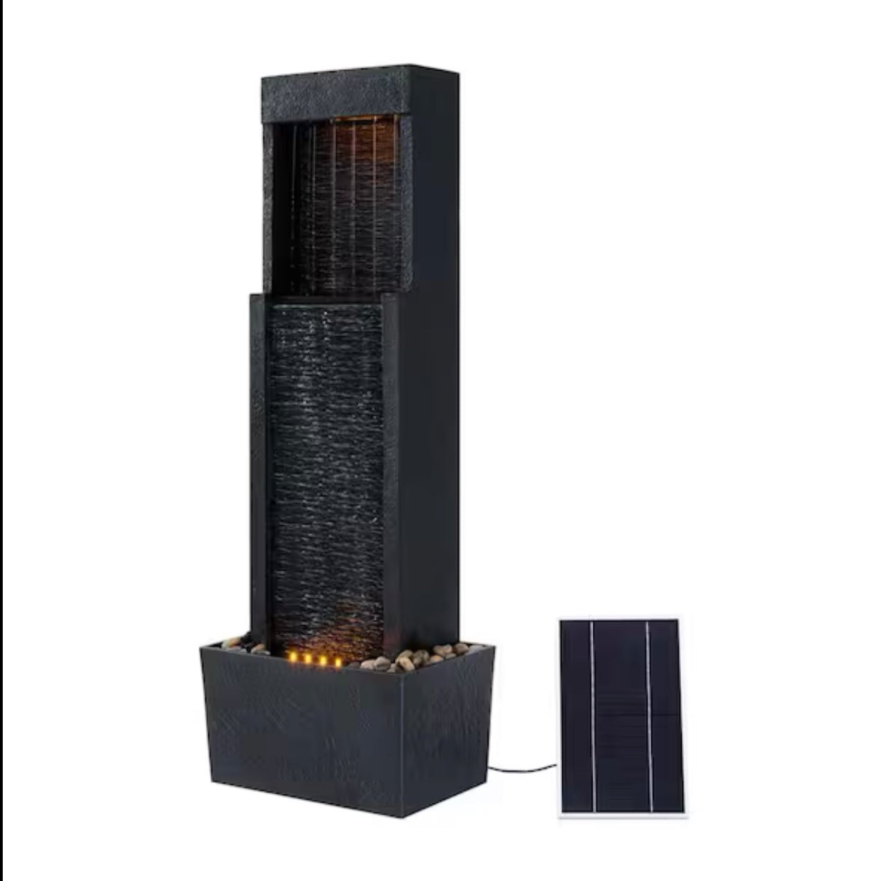 38 in. Tall Outdoor Gray Slate Solar-Powered Waterfall Fountain with LED Lights - Outdoor Solar Outlet