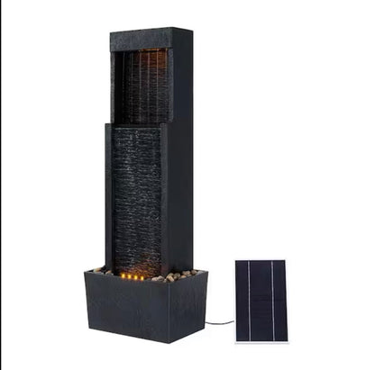 38 in. Tall Outdoor Gray Slate Solar-Powered Waterfall Fountain with LED Lights - Outdoor Solar Outlet
