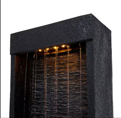 38 in. Tall Outdoor Gray Slate Solar-Powered Waterfall Fountain with LED Lights - Outdoor Solar Outlet