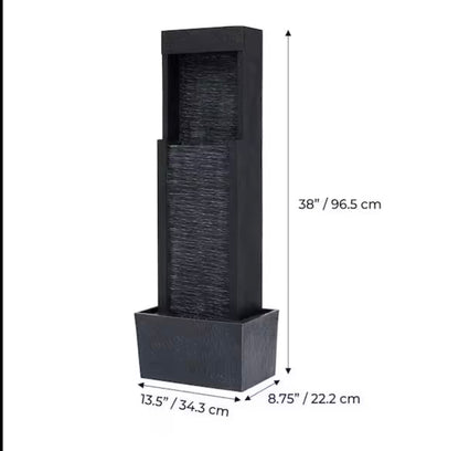 38 in. Tall Outdoor Gray Slate Solar-Powered Waterfall Fountain with LED Lights - Outdoor Solar Outlet