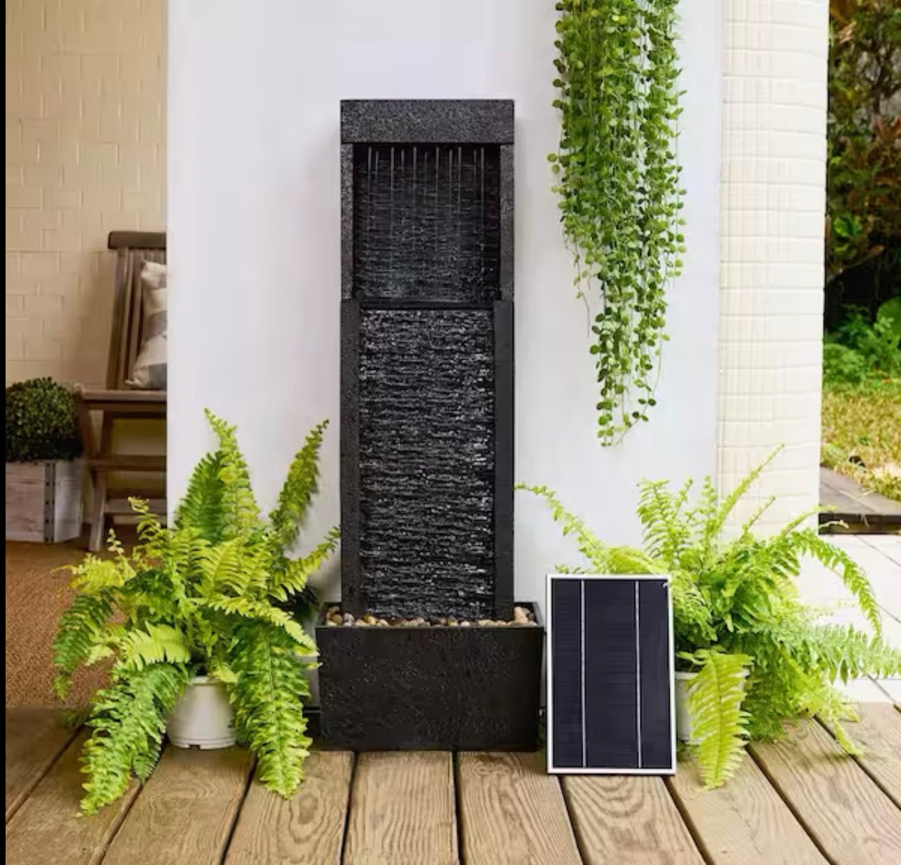 38 in. Tall Outdoor Gray Slate Solar-Powered Waterfall Fountain with LED Lights - Outdoor Solar Outlet